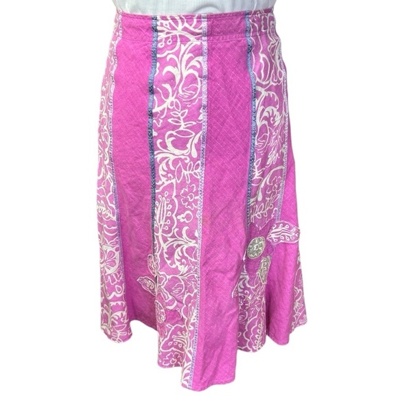 Sigrid Olsen skirt linen floral applique gold thread flouted pink Size 6 - Picture 1 of 7